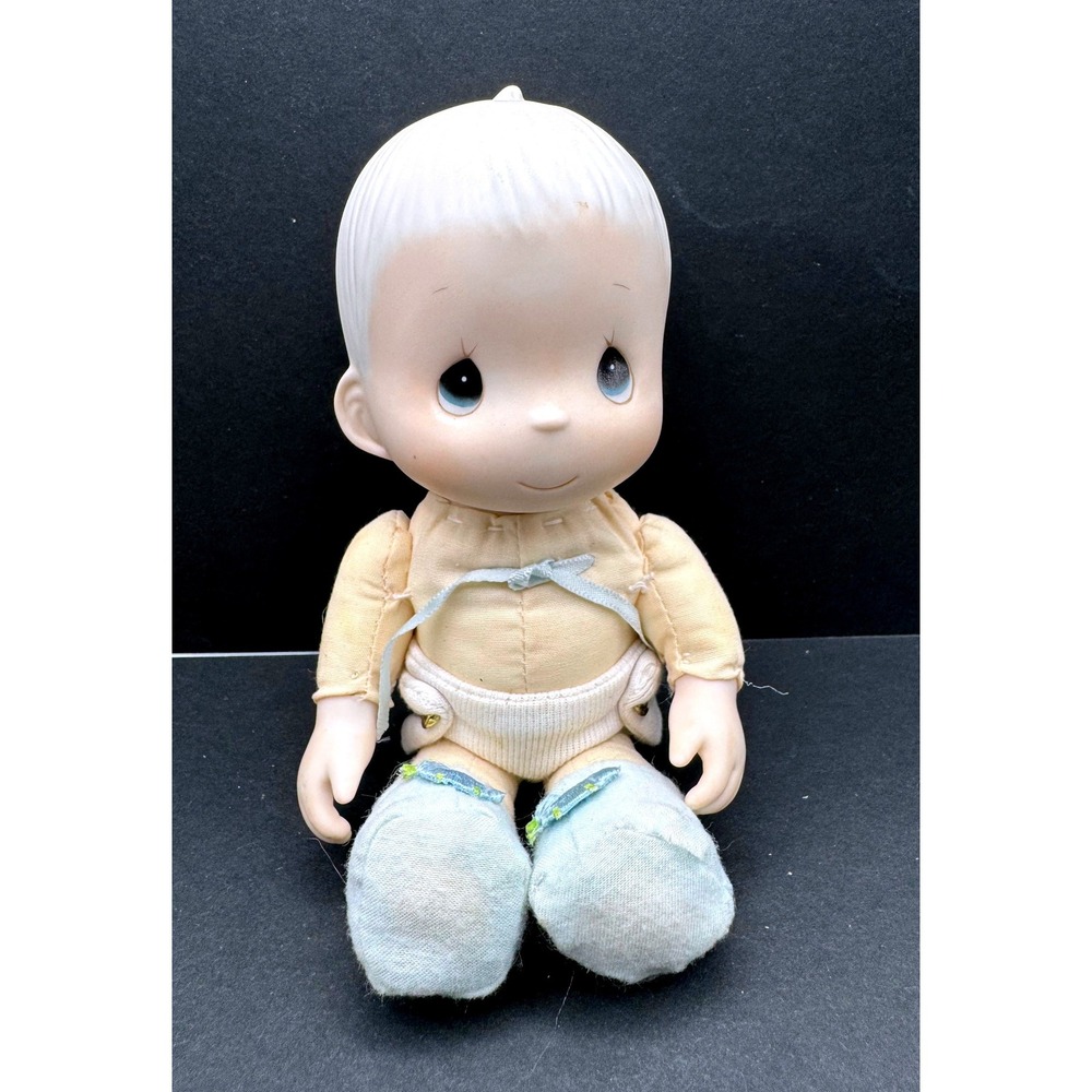 Precious Moments Plush Doll Vintage Yellow Outfit Bluebird Booties Safety Pins